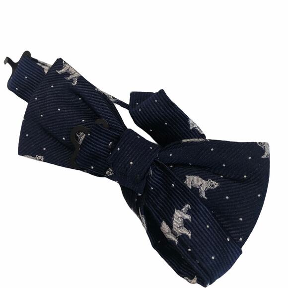NORDSTROM Big Boy's Navy Blue Polar Bear Bow Tie NWT Silk Adjustable - Picture 4 of 4
